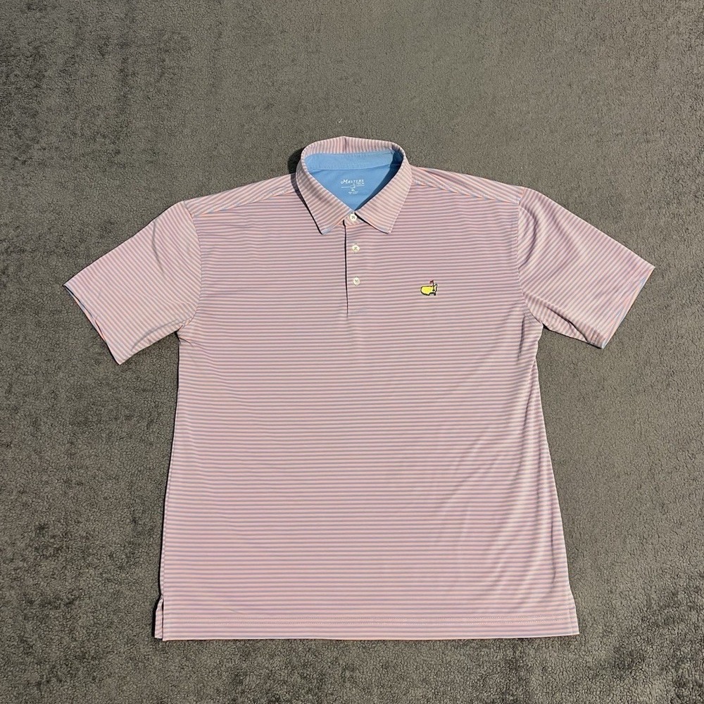 Masters Tech Polo Shirt Mens XL Striped Augusta National Golf Pink Blue Stretch